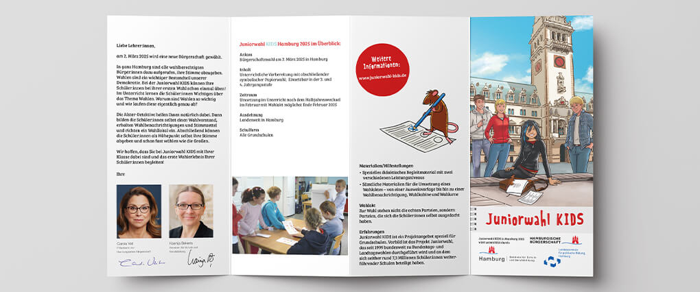 Illustrative Flyer Gestaltung für die Hamburgische Bürgerschaftswahl mit der Zielgruppe Kinder von Design Agentur Hamburg und Design Agentur Köln